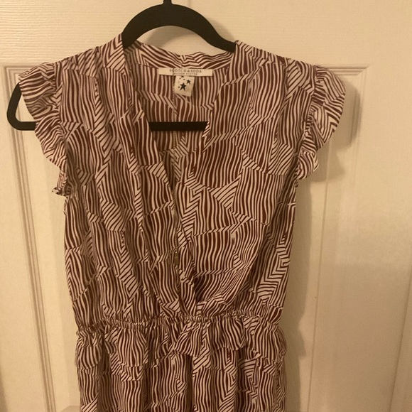 Scotch & Soda Womens Ruffled Cap Sleeve Illusion Striped Dress Red White Petite - Picture 4 of 14